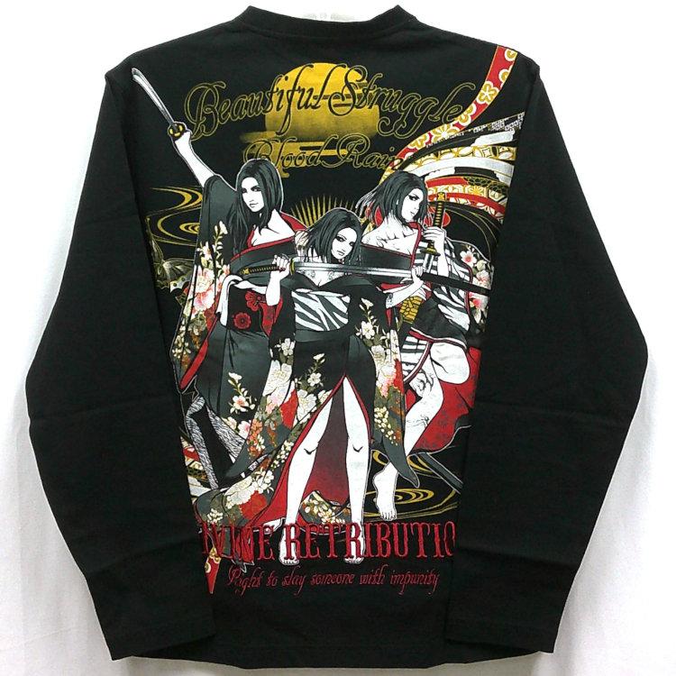 抜刀娘 ばっとうむすめ 3人娘演舞ロンT 長袖Tシャツ 243131 和柄 和 女の子 |  | 04