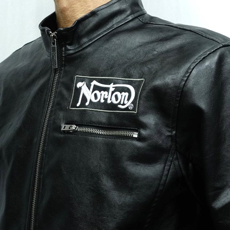 ノートン Nortonフェイクレザーパッチドシングルライダース