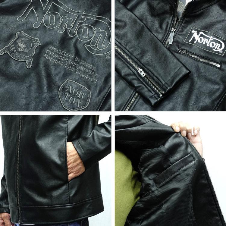 ノートン Nortonフェイクレザーパッチドシングルライダース ノートン Nortonフェイクレザーパッチドシングルライダース
