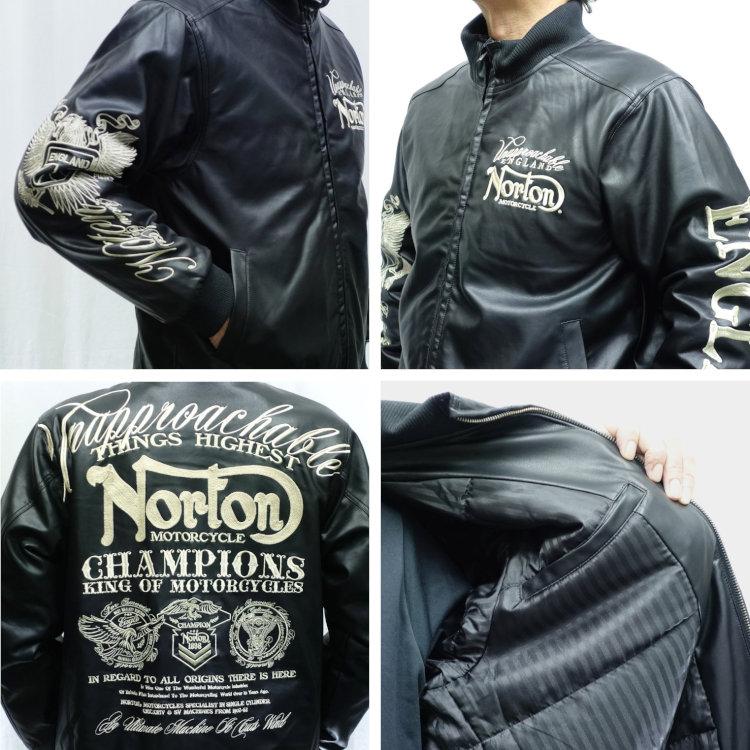 ジャンパーNorton ノートン（NORTON） Nortonフェイクレザーパッチドシングルライダース