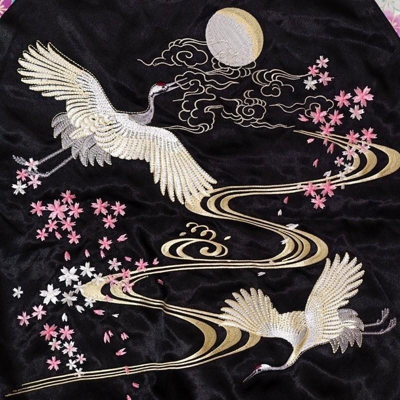 スカジャン ジャパネスク JAPANESQUE 鶴刺繍ちりめん袖 3RSJ-302/ 和柄