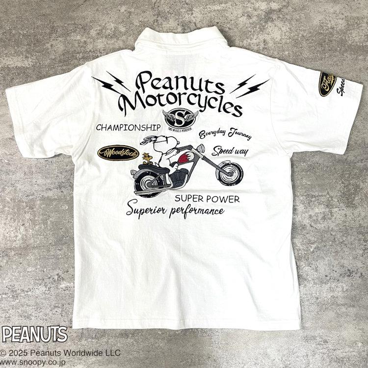 スヌーピー ポロシャツ 452095 SNOOPY BIKER 白 L バイク SNOOPY スヌーピーxFLAGSTAFFコラボポロシャツ 452095 BIKER