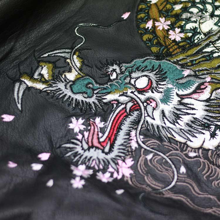 SATORI さとり 暴桜雲龍刺繍 襟付き本皮 レザーライダース SATORI さとり 暴桜雲龍刺繍 襟付き本皮 レザーライダース
