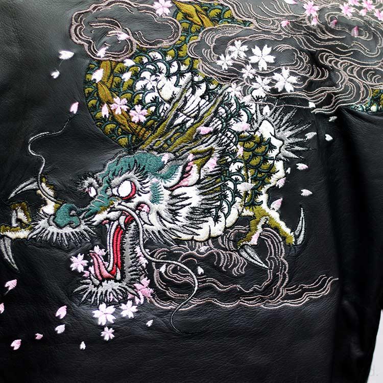 SATORI さとり 暴桜雲龍刺繍 襟付き本皮 レザーライダース SATORI さとり 暴桜雲龍刺繍 襟付き本皮 レザーライダース