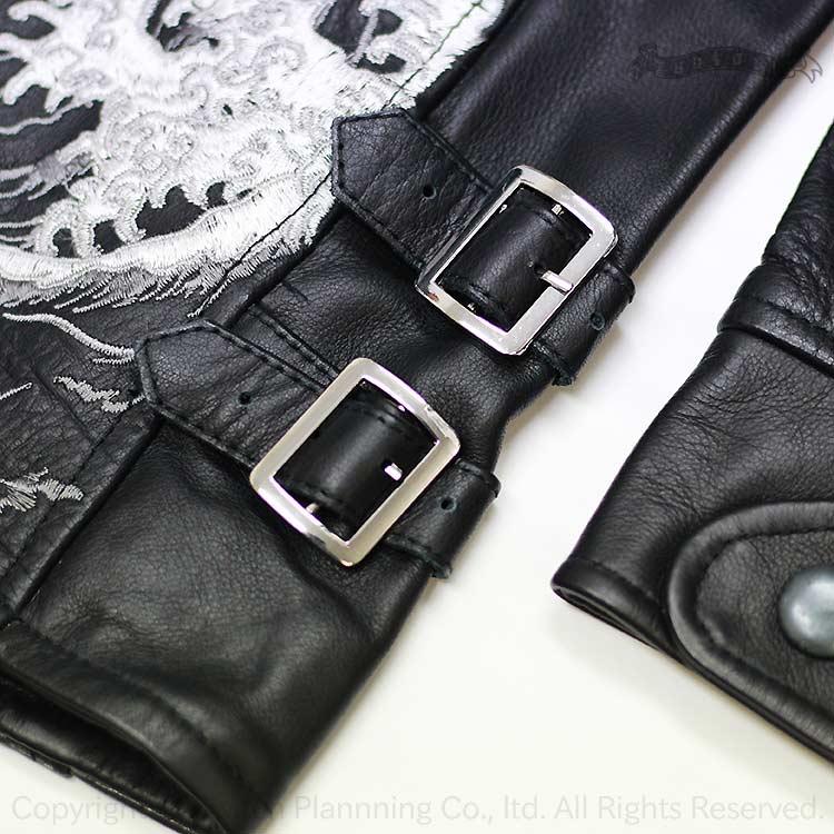 SATORI さとり 糸菊波跳鯉 襟付きレザーライダースジャケット