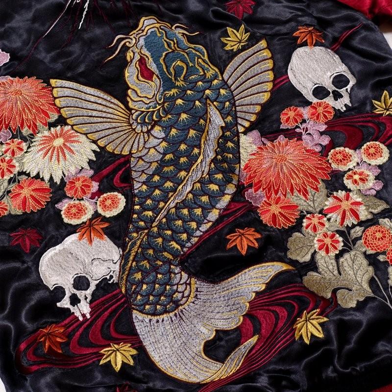 ネイビー ベルベット スカジャン 鯉刺繍 ネイビー ベルベット スカジャン 鯉刺繍 ネイビー ベルベット