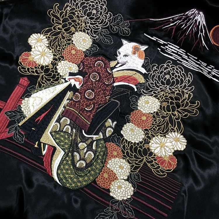 スカジャン ジャパネスク JSKJ-514 猫花魁 和柄 JAPANESQUE : SCRIPT