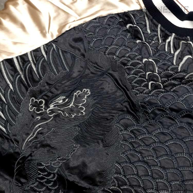 和柄スカジャン ジャパネスク炎龍×黒鳳凰 刺繍リバーシブルスカジャン