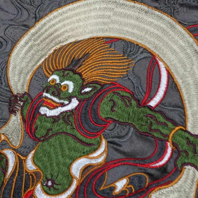 和柄スカジャン ジャパネスク 波に鯨・風神雷神 刺繍 リバーシブル