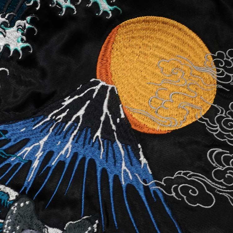 和柄スカジャン ジャパネスク 波に鯨・風神雷神 刺繍 リバーシブル