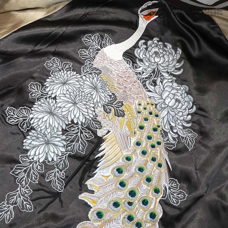 和柄スカジャン ジャパネスク 月に狼・白孔雀刺繍リバーシブル