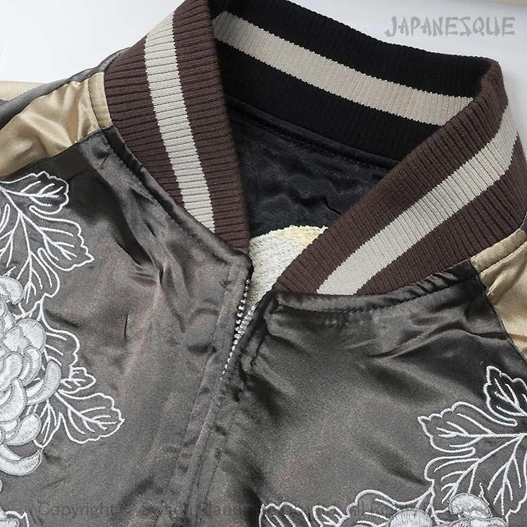 和柄スカジャン ジャパネスク 月に狼・白孔雀 刺繍 リバーシブル スカジャン  JSKJ-520 ビッグサイズ  XXXL "Wolf in the Moon" Sukajan Jacketの画像