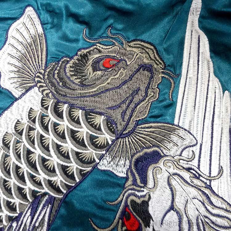 和柄スカジャン ジャパネスク 波に見返り虎・滝に鯉 刺繍 リバーシブル