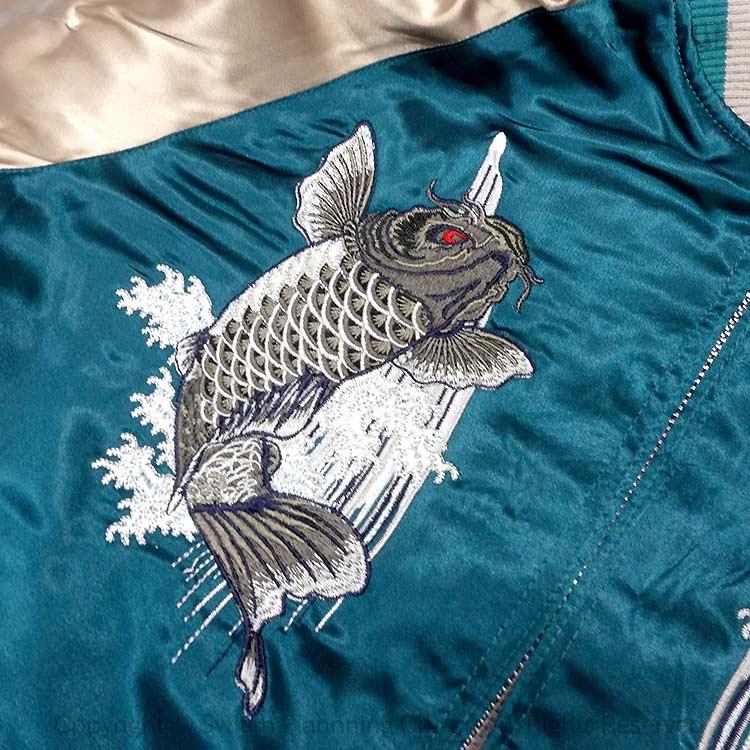 和柄スカジャン ジャパネスク 波に見返り虎・滝に鯉 刺繍 リバーシブル