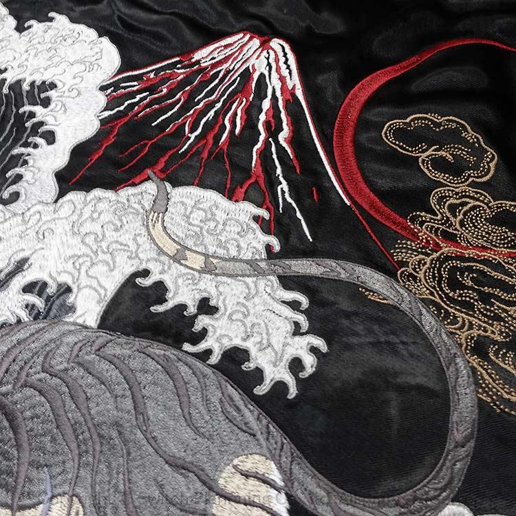 和柄スカジャン ジャパネスク 波に見返り虎・滝に鯉 刺繍 リバーシブル