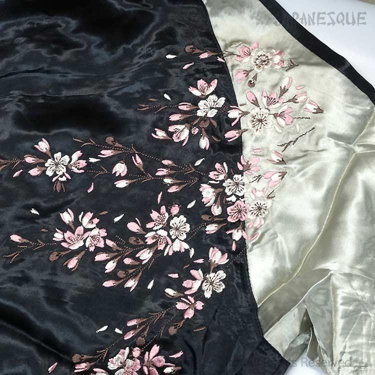 黒色　スカジャン 桜　日本刺繍　Ｌサイズ 和柄スカジャン ジャパネスク 桜 刺繍 リバーシブル スカジャン JSKJ