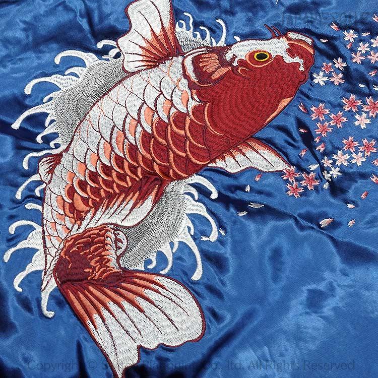 和柄スカジャン ジャパネスク 鯉の滝登り×菊に唐草刺繍 リバーシブル