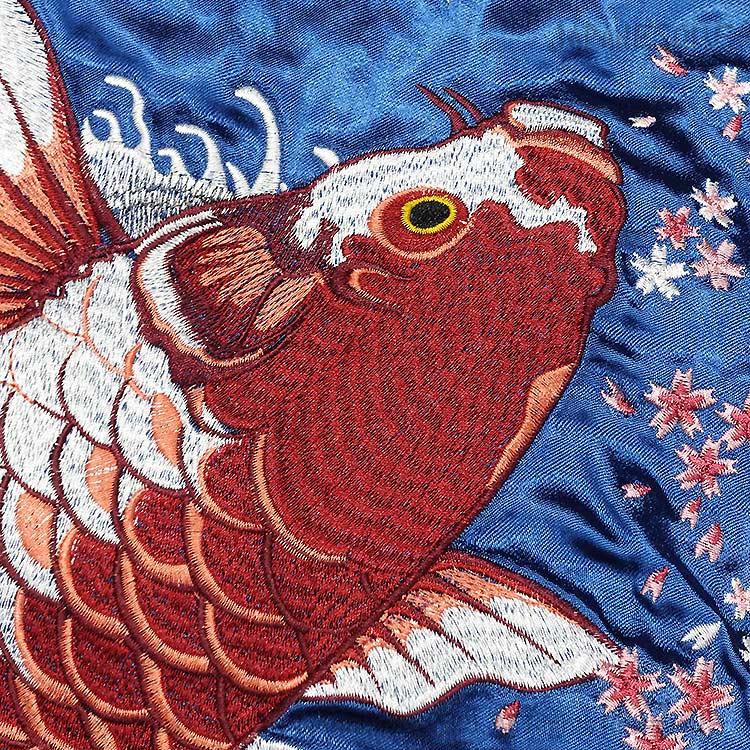 和柄スカジャン ジャパネスク 鯉の滝登り×菊に唐草刺繍 リバーシブル