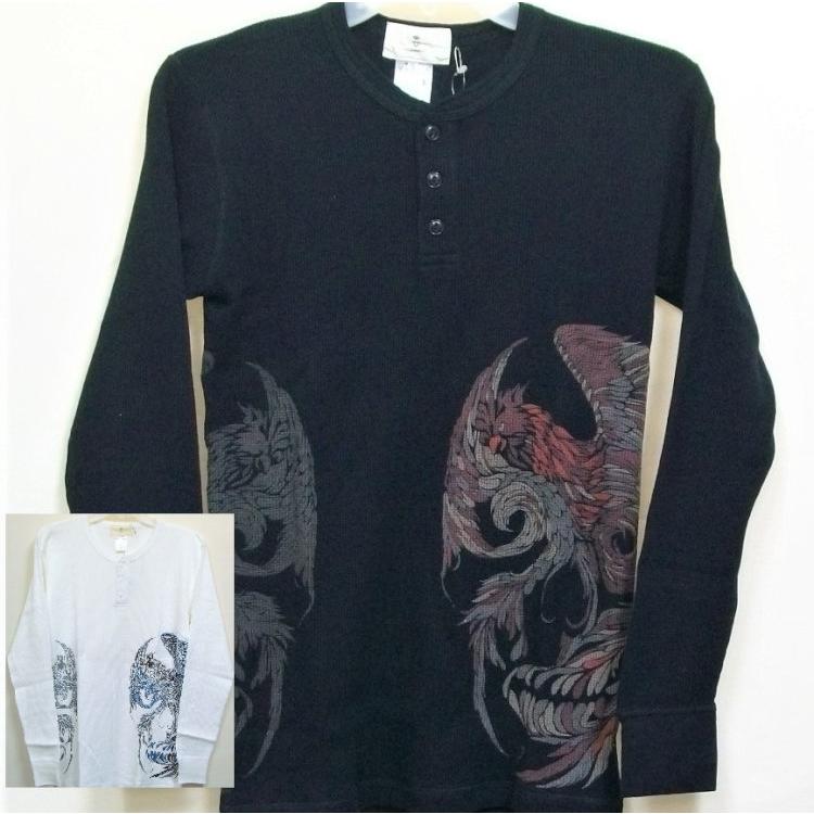 喜人 きじん だまし絵ワッフルヘンリーネック長袖Tシャツ KJ-61107 和