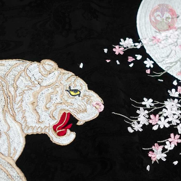 花旅楽団 月に白虎刺繍レーヨンジャガード長袖シャツ LS-002 和柄 はな