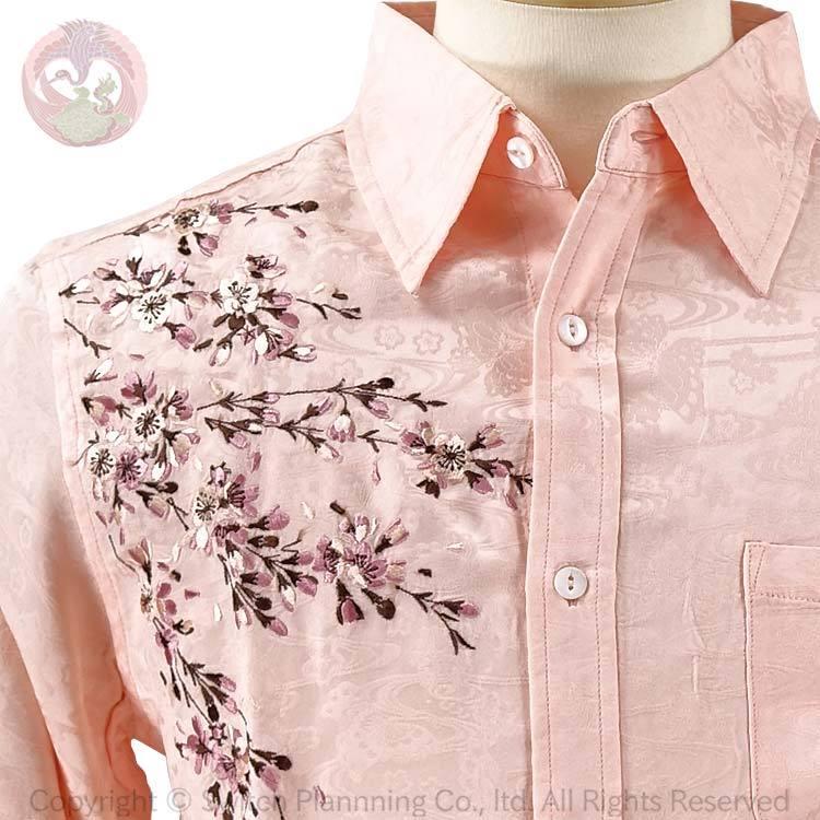 花旅楽団 桜刺繍レーヨンジャガード長袖シャツ LS-003 和柄 はなたびが