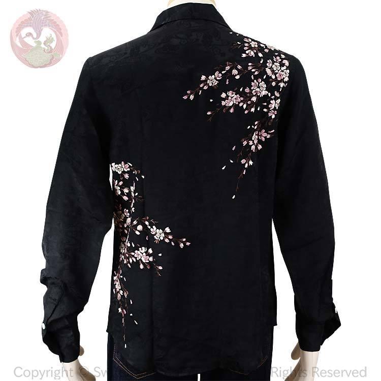 花旅楽団 桜刺繍レーヨンジャガード長袖シャツ LS-003 和柄 はなたびが