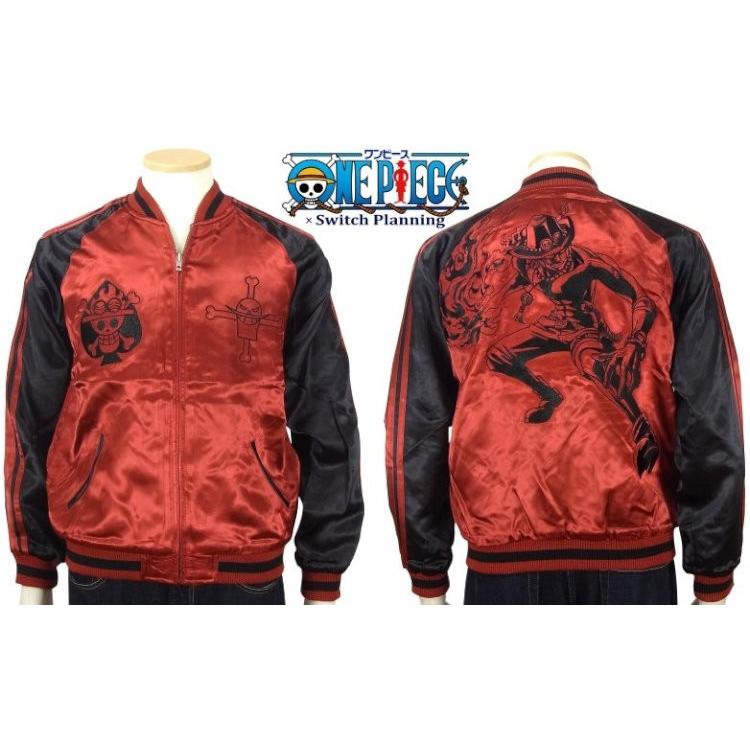 【美品】ワンピース　スカジャン　火拳のエース　黒　Mサイズ ワンピース 火拳のエース刺繍スカジャン 【ONE PIECE × Switch