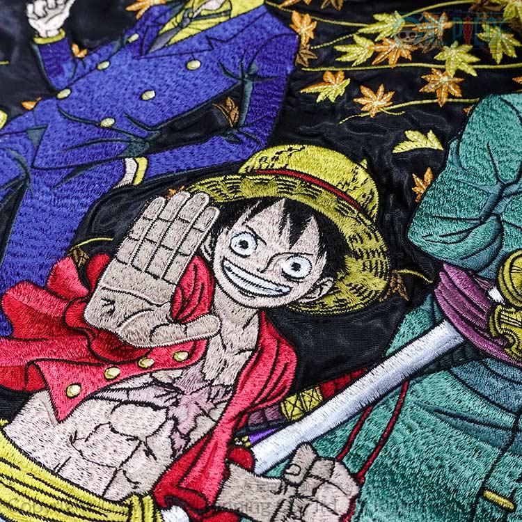 ONE PIECE スカジャン 海賊マーク刺繍　ルフィ 絡繰魂 スカジャン × ONE PIECE ルフィ×レイリー 刺繍 リバ−シブル