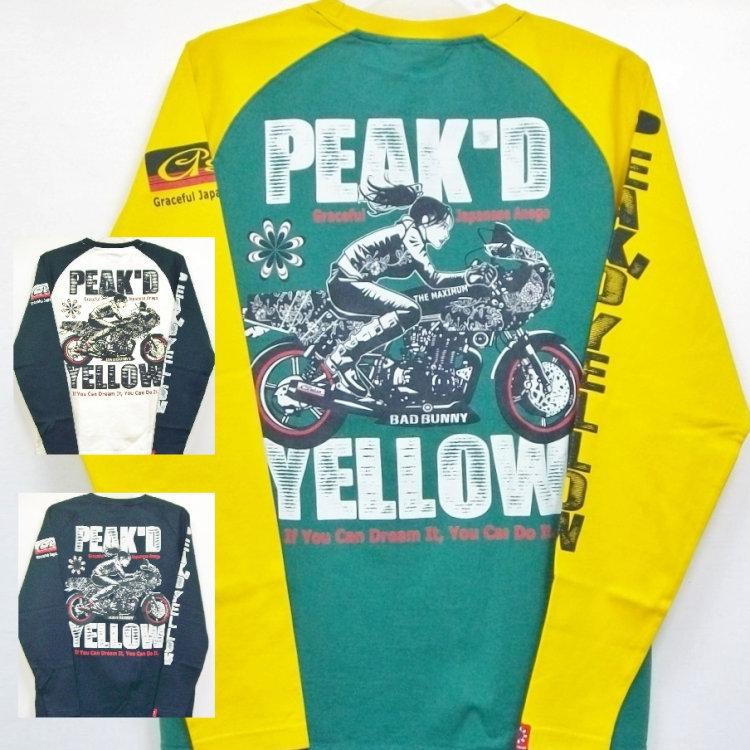 ピークドイエロー Peak'd Yellow 長袖T ロンT PYLT-223 BIKE 和柄 アメカジ ロック お姉ちゃん 女の子 カフェレーサー | PEAK'D YELLOW