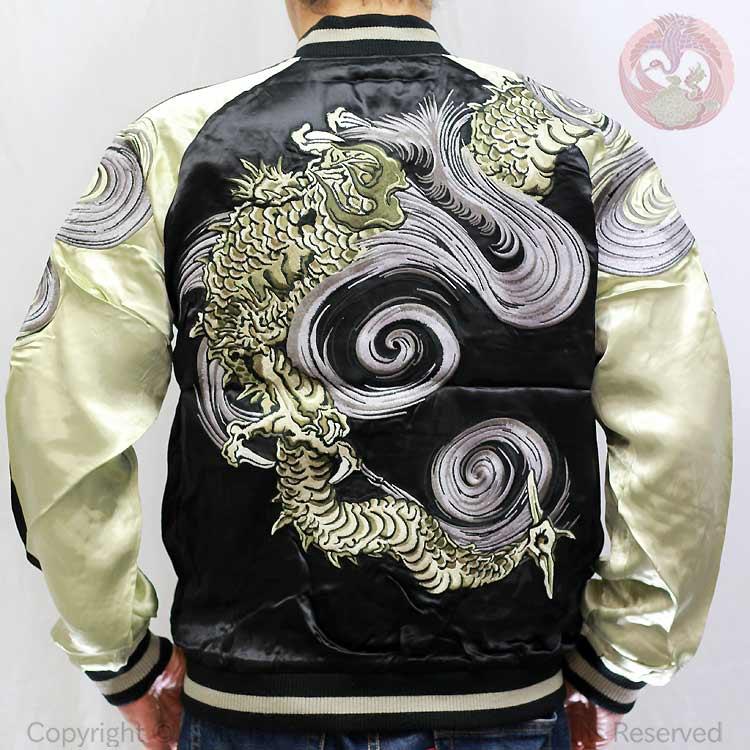 SCRIPT ２面用 日本限定龍 スカジャン サテン unisex スカジャン 日本製本格刺繍のスカジャン2L 鷹と龍 別珍 : takafuku1915