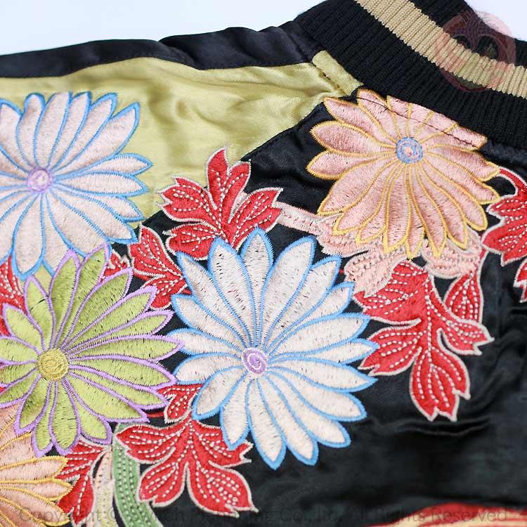 【希少】 花旅楽団 スカジャン リバーシブル 七福神 菊 豪華刺繍 M 花旅楽団 はなたびがくだん蝶流菊袖ジャガード リバーシブル
