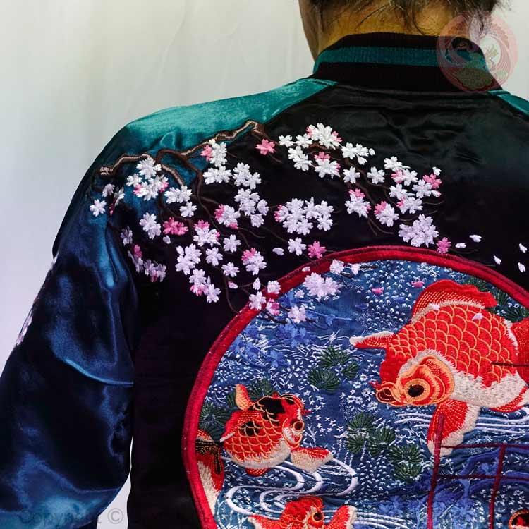 スカジャン 花旅楽団 はなたびがくだん スクリプト 桜 金魚鉢 刺繍 SKJ