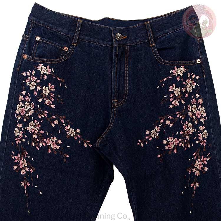 花旅楽団 はなたびがくだん スクリプト 桜刺繍デニムパンツ SP-001 和柄 "Cherry Blossom" Embroidery Jeans |  | 01