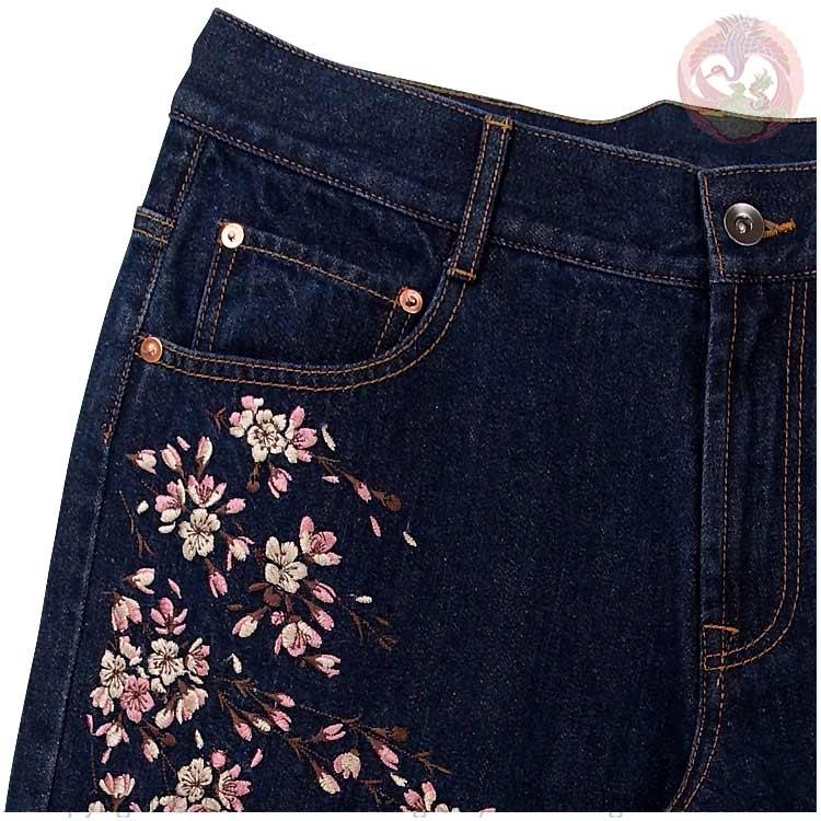 花旅楽団 はなたびがくだん スクリプト 桜刺繍デニムパンツ SP-001 和柄 "Cherry Blossom" Embroidery Jeans |  | 03