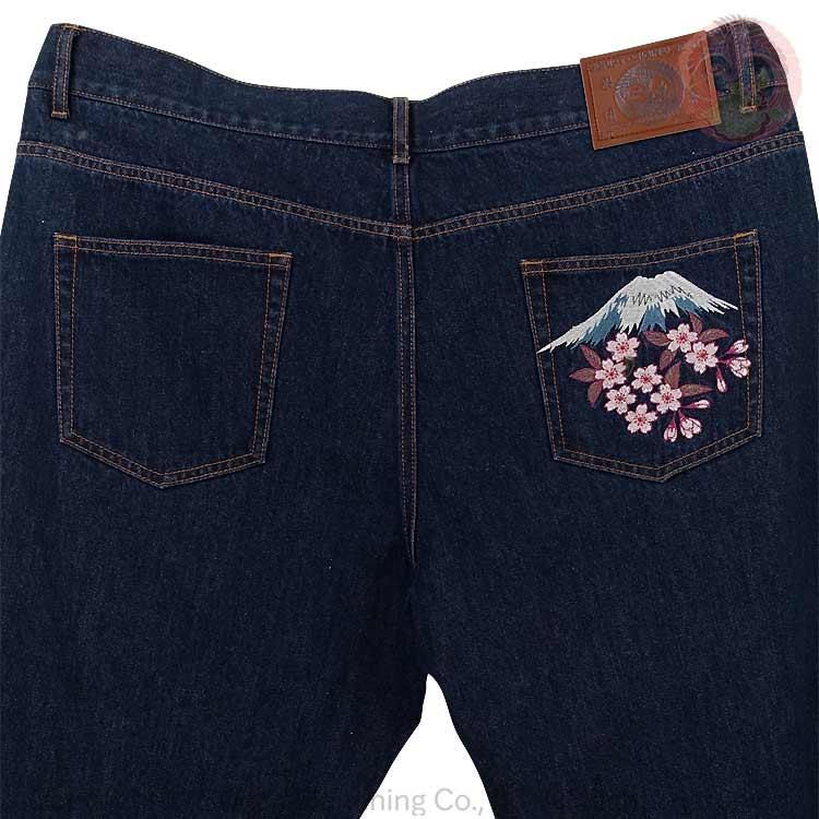 花旅楽団 はなたびがくだん スクリプト 富士舞妓刺繍デニムパンツ SP-003 和柄 "Fuji Maiko" Embroidery Jeans |  | 02