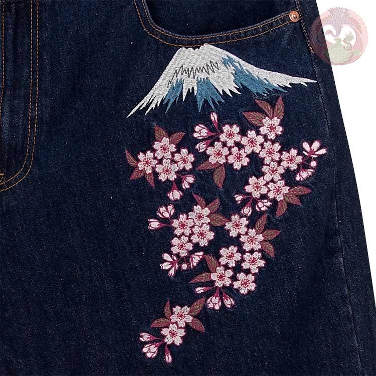 花旅楽団 はなたびがくだん スクリプト 富士舞妓刺繍デニムパンツ SP-003 和柄 "Fuji Maiko" Embroidery Jeans |  | 04