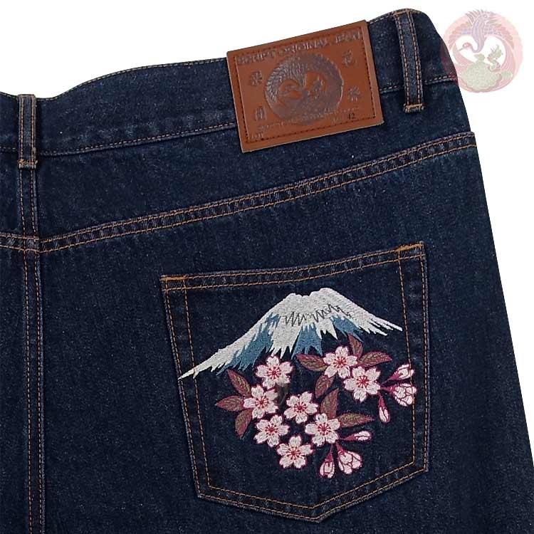 花旅楽団 はなたびがくだん スクリプト 富士舞妓刺繍デニムパンツ SP-003 和柄 "Fuji Maiko" Embroidery Jeans |  | 05