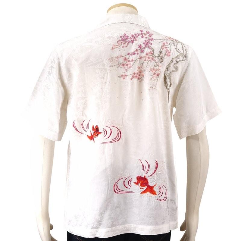 花旅楽団 桜金魚刺繍ジャガード半袖開襟アロハシャツ SS-002/和柄