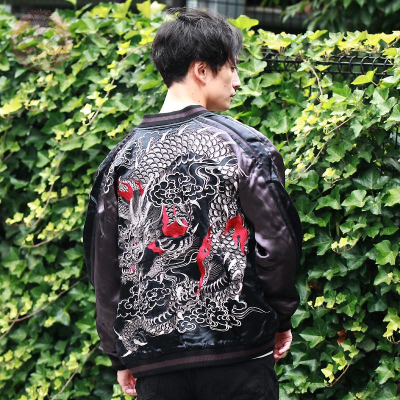 花旅楽団 SSJ-032 SCRIPT 銀雲龍刺繍スカジャン L スカジャン 花旅楽団 はなたびがくだんスクリプト 銀雲龍 SSJ