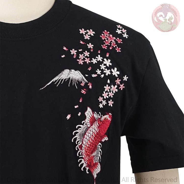 和柄Tシャツ 花旅楽団 はなたびがくだん スクリプト 登り鯉刺繍半袖Tシャツ ST-402 Climbing carp |  | 09