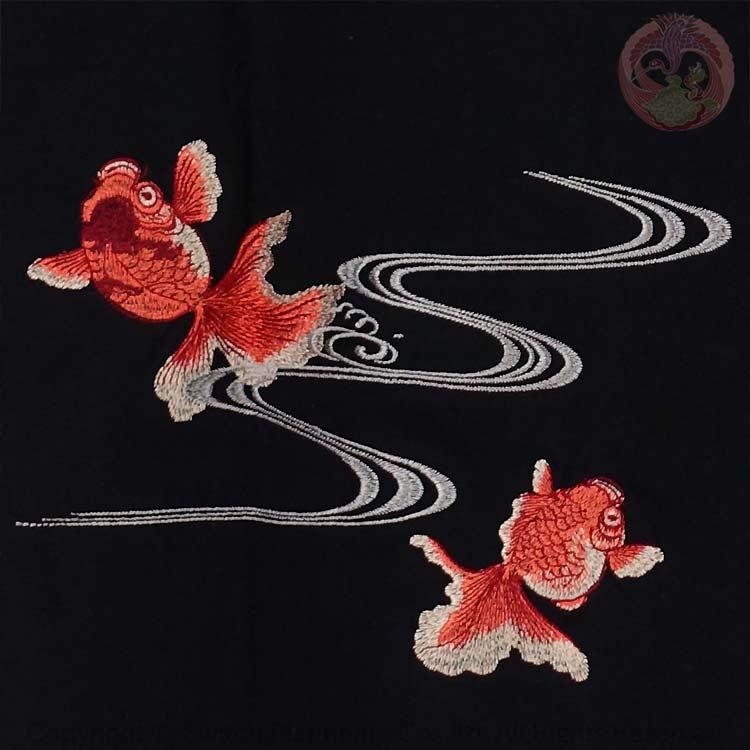 和柄Tシャツ 花旅楽団 はなたびがくだん スクリプト 桜に金魚刺繍半袖Tシャツ ST-403 Cherry blossoms and goldfish |  | 02