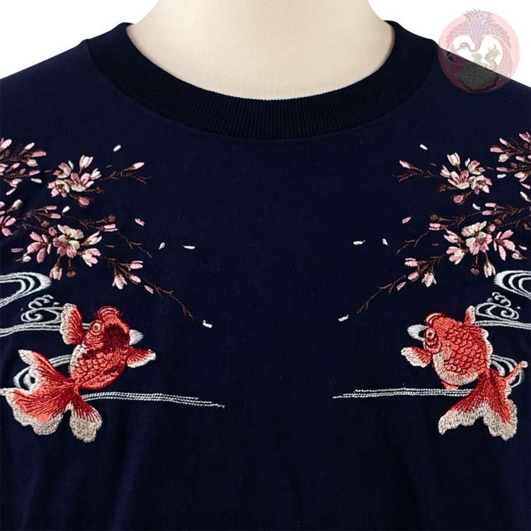 和柄Tシャツ 花旅楽団 はなたびがくだん スクリプト 桜に金魚刺繍半袖Tシャツ ST-403 Cherry blossoms and goldfish |  | 09