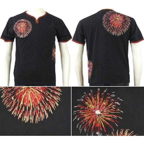 花旅楽団 はなたびがくだんスクリプト半袖1ボタンヘンリーネックT ST-406 花火/和柄 |  | 01