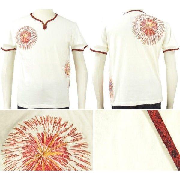 花旅楽団 はなたびがくだんスクリプト半袖1ボタンヘンリーネックT ST-406 花火/和柄 |  | 02