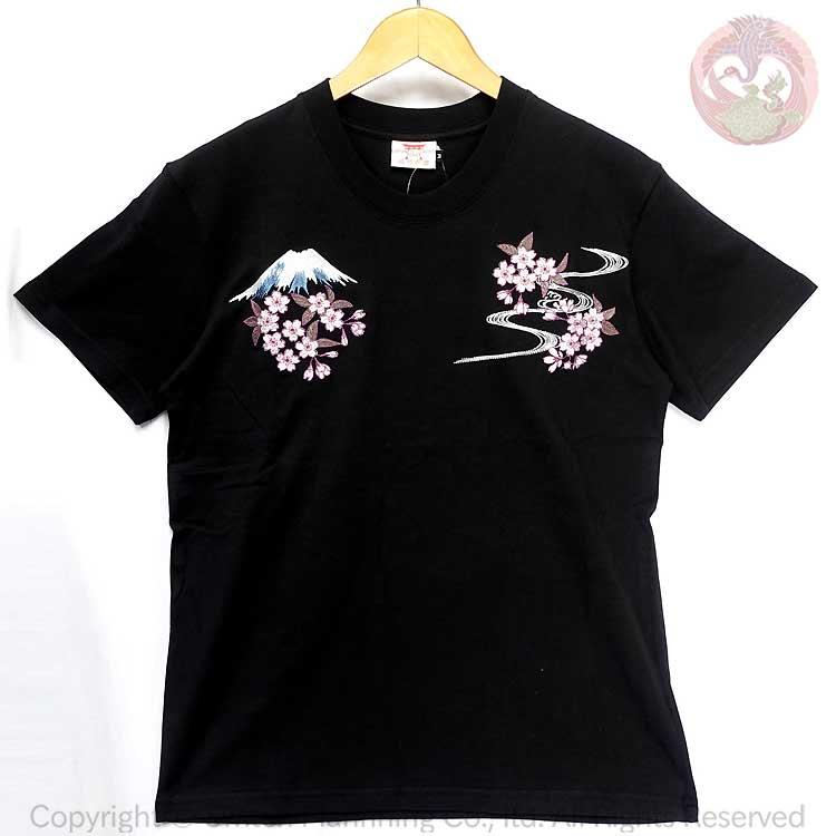 和柄Tシャツ 花旅楽団 はなたびがくだん スクリプト 富士に舞妓 刺繍