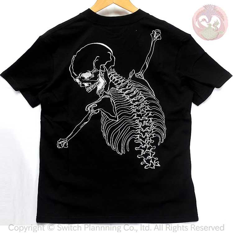 和柄Tシャツ 花旅楽団 はなたびがくだん スクリプト 抱き着き髑髏 刺繍 半袖Tシャツ ST-504 | 