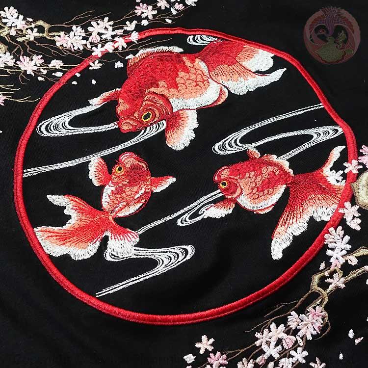 和柄T 花旅楽団 はなたびがくだん スクリプト 桜金魚刺繍半袖Tシャツ ST-601 |  | 06