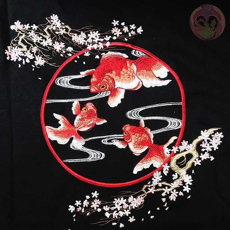 和柄T 花旅楽団 はなたびがくだん スクリプト 桜金魚刺繍半袖Tシャツ ST-601 |  | 04
