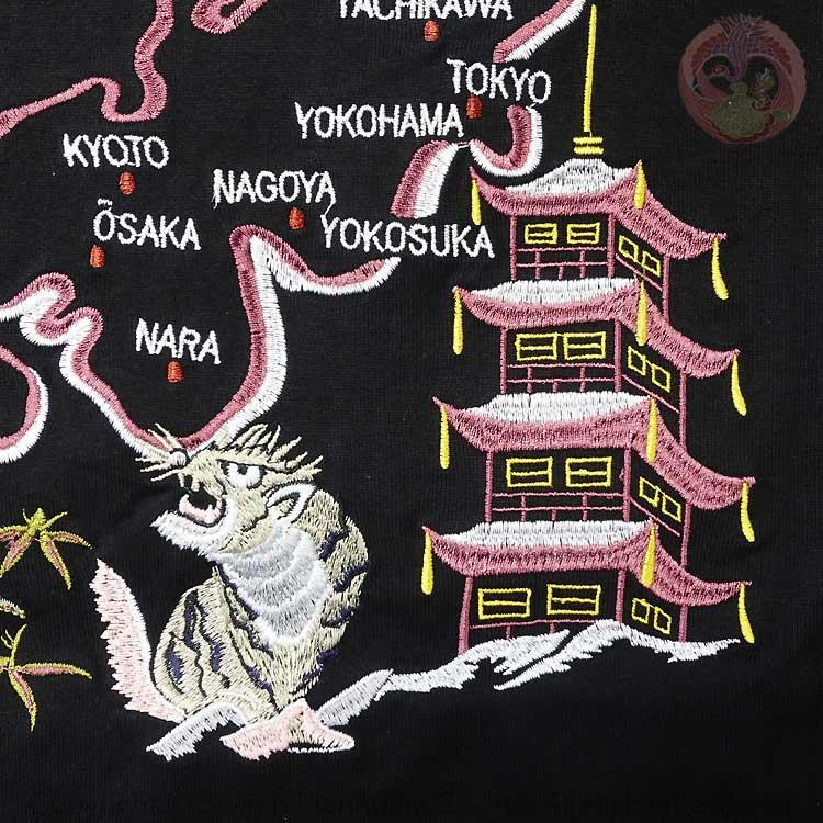 和柄T 花旅楽団 はなたびがくだん スクリプト 日本地図に龍虎 刺繍半袖Tシャツ ST-603 |  | 11