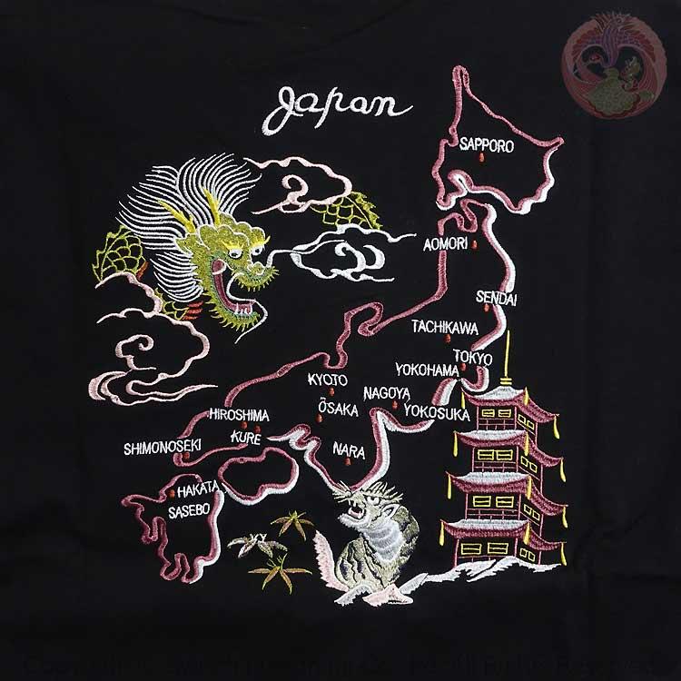 和柄T 花旅楽団 はなたびがくだん スクリプト 日本地図に龍虎 刺繍半袖Tシャツ ST-603 |  | 02